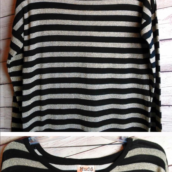 🌟Mudd; Black & Gold Striped Sweater Top M/L (NWT) - Picture 2 of 11